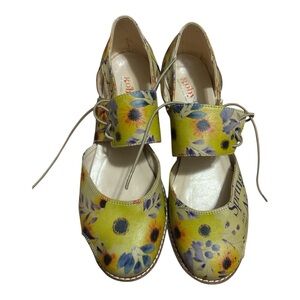 Goby Sunflower Floral Lace-Up Comfort Flats Mary Jane Boho